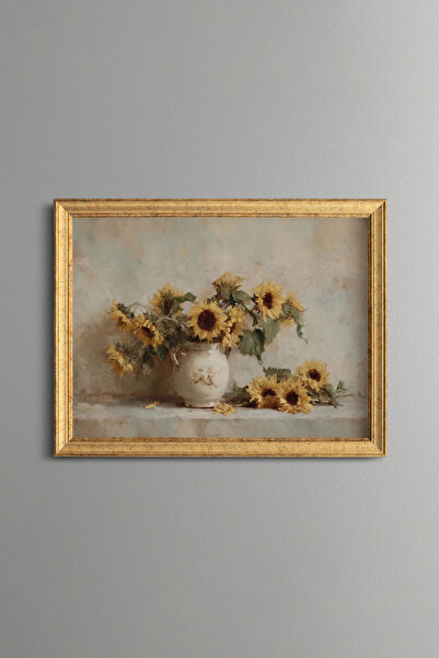 epiqart Sunflowers in a Ceramic Vase - Vintage Patterned Painting - Fine Model