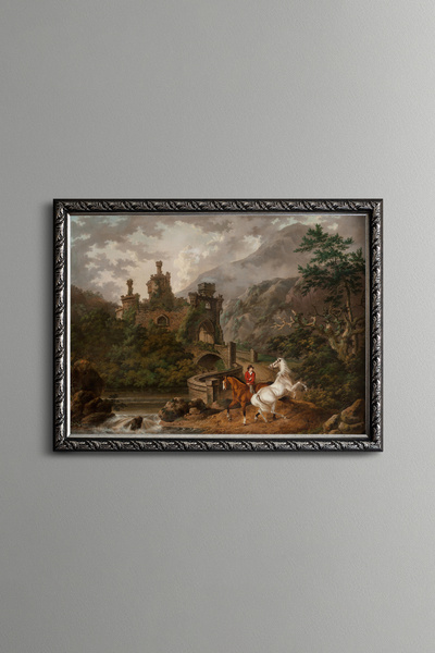epiqart Horses and Rider on the Castle Bridge - Vintage Patterned Painting - ...