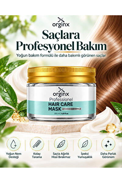 Orginx Hair Care Mask 200 ml – Argan Yağı, Jojoba, Biotin ve Biberiye Onarıcı...