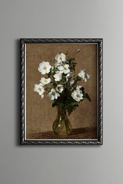 epiqart White Anemone Flowers in Glass Vase - Vintage Patterned Painting - Fi...