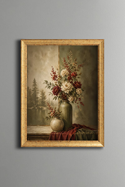 epiqart Peony Flowers in a Vase - Vintage Patterned Painting - Fine Model
