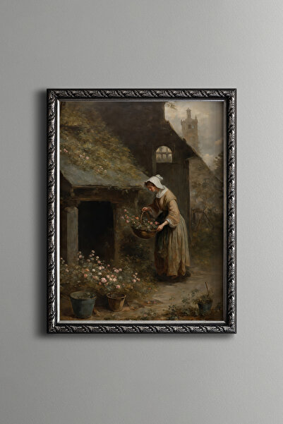 epiqart Woman Picking Flowers in the Country Garden - Vintage Patterned Paint...