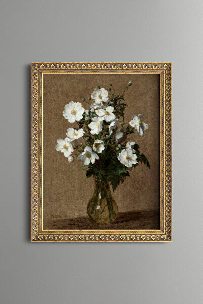 epiqart White Anemone Flowers in Glass Vase - Vintage Patterned Painting - Fi...