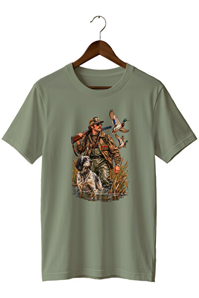 WİDİ Hunter and Wild Duck Printed Unisex Regular Fit Crew Neck T-Shirt