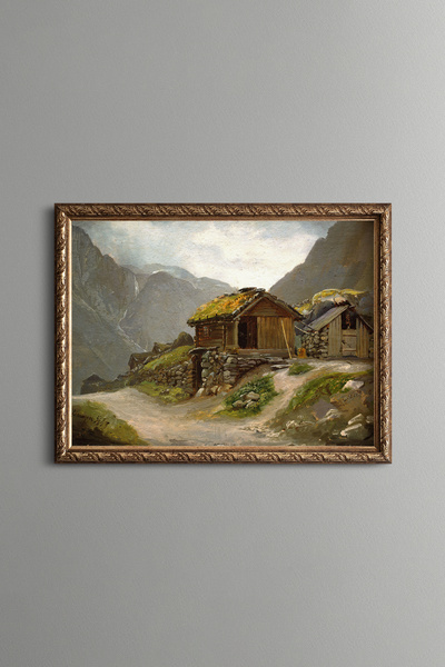 epiqart Mountain Houses Landscape - Vintage Patterned Painting - Fine Model
