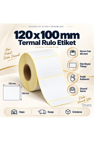 Genel Markalar 100x120 mm Rulo Ribonsuz Termal Barkod Etiketi 40 mm Masura 40...