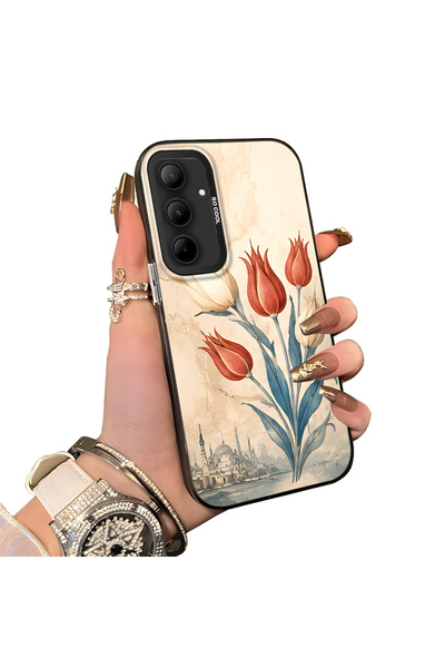 Hontinga Samsung Galaxy A35 Compatible Silicone Edge Hard Back Case Tulip Pat...