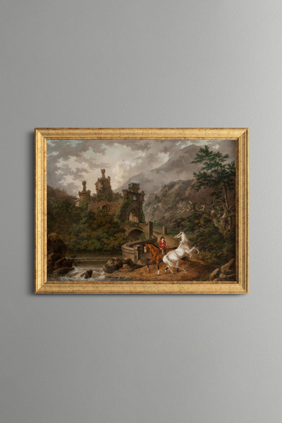 epiqart Horses and Rider on the Castle Bridge - Vintage Patterned Painting - ...