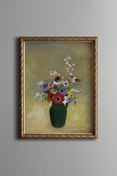 epiqart Mixed Flowers in a Large Green Vase - Vintage Patterned Painting - Fi...