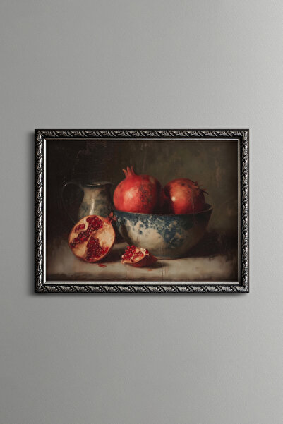 epiqart Pomegranates in a Chinese-Style Bowl - Vintage Patterned Painting - F...