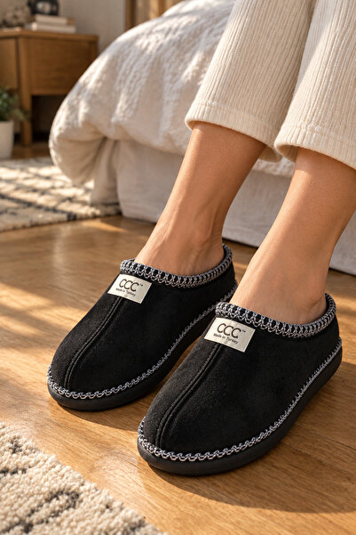 ZARICH Fuzz Black Women's Suede-Look Indoor Slippers with Non-Slip Soles, War...