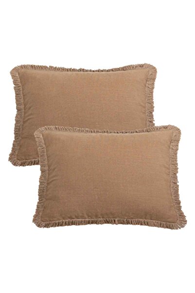 Noonedibs Set de 2 fete de perna decorative din in, cu franjuri si ciucuri, s...