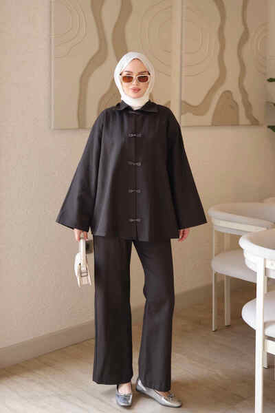 İmajButik Bitter Brown Buttoned Jacket and Trousers Gabardine Suit