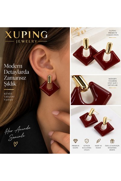 XUPING JEWELRY Xuping Gold Detaylı Geometrik Sallantılı Kadın Küpe