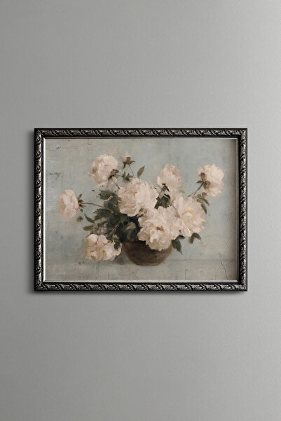 epiqart White Peony Flowers - Vintage Patterned Painting - Fine Model