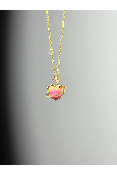 Harlofia Jewelry Steel enamel heart planet necklace