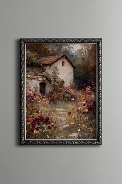 epiqart Stone House in the Flower Garden - Vintage Patterned Painting - Fine ...