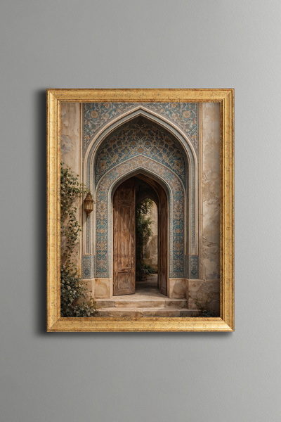 epiqart Tile Arched Wooden Door - Vintage Patterned Panel - Slim Model