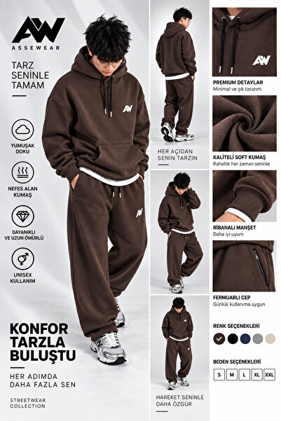 ASSEWEAR, ERKEK, EŞOFMAN TAKIMI, OVERSİZE/EXTRA BAGGY, Bol Paça,3 İplik şardonlu, Kalın Kumaş, Kışlık