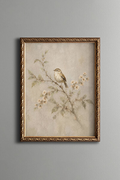 epiqart Little Sparrow on a Blooming Branch - Vintage Patterned Painting - Fi...