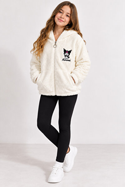 DUBAİ ÇOCUK Girl's Plush Hooded Zippered Cardigan 9-12 Years Old