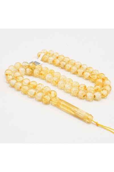 Generic Brand Decorated Amber Rosary Prayer Beads – 66 Beads, 7mm Carved Roun...