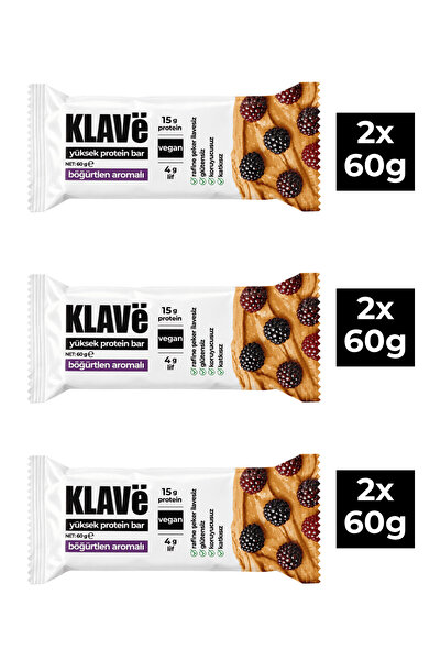 KLAVë Yüksek Protein Bar Böğürtlen Aromalı - 60 g x 6 Adet - 15g Protein, Veg...