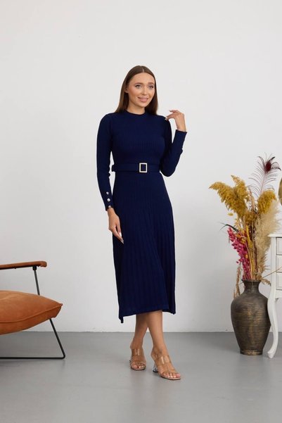 Kağanbutik Kemerli Fitilli Şık Triko Elbise