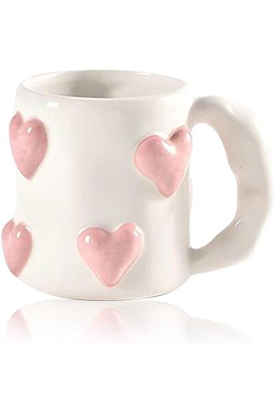 AZONEE 3D Heart Coffee Mug - 17oz Pink Love Ceramic Cup, Valentine’s Day Coup...