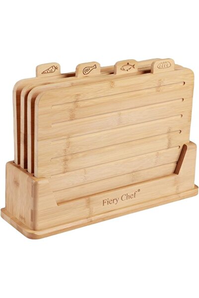 Yelajoy Bamboo Cutting Board Set of 4 with Holder - Wood Chopping Boards with...