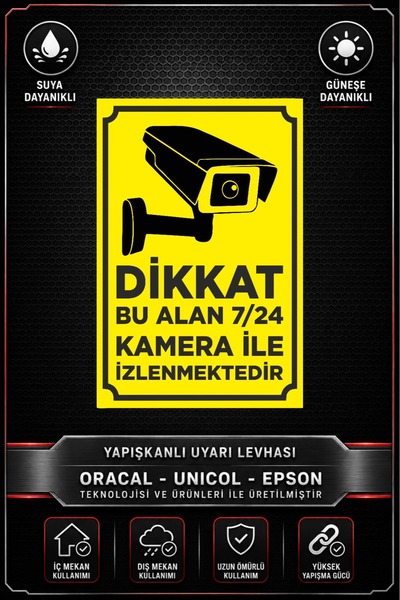 MCK Reklam Dikkat Bu Alan 7/24 Kamera İle İzlenmektedir Uyarı Sticker – 20x30 cm