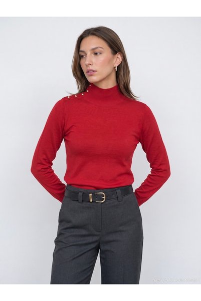 Dilvin 10877 سترة أساسية ذات ياقة عالية وأزرار