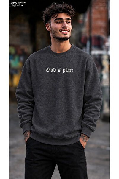 caddekombin Men's God's Plan Written Gothic Typographic Printed Crew Neck Cas...