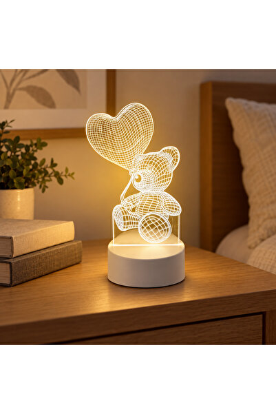 Generic Brand Λάμπα LED 3D Αρκουδάκι με Μπαλόνι, Θερμό Φως, Τροφοδοτούμενο με...