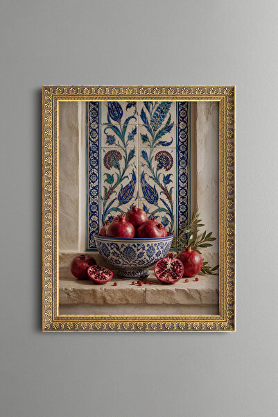 epiqart Çini Kâsede Narlar - Vintage Patterned Painting - Fine Model