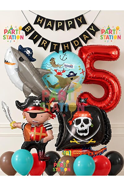 Parti Station Sailor Theme Pirate Concept 5-Year-Old Balloon Set - 14 Pieces ...