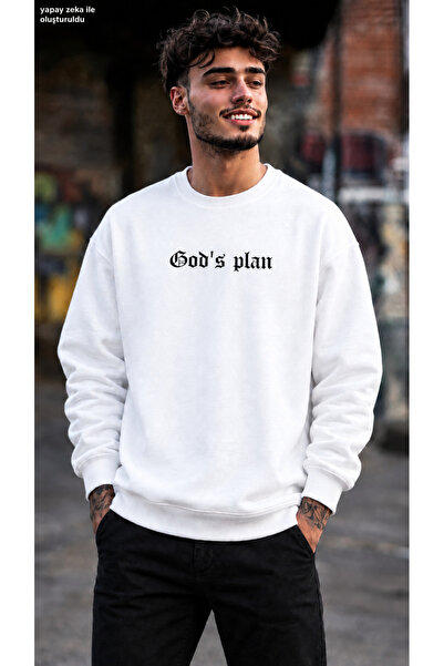 caddekombin سويت شيرت رجالي من God's Plan مطبوع عليه نصوص جوثيكية وطباعة تخطي...