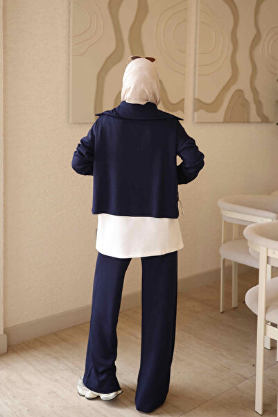 İmajButik Set de tricotaje din 3 piese, mercerizat, albastru marin