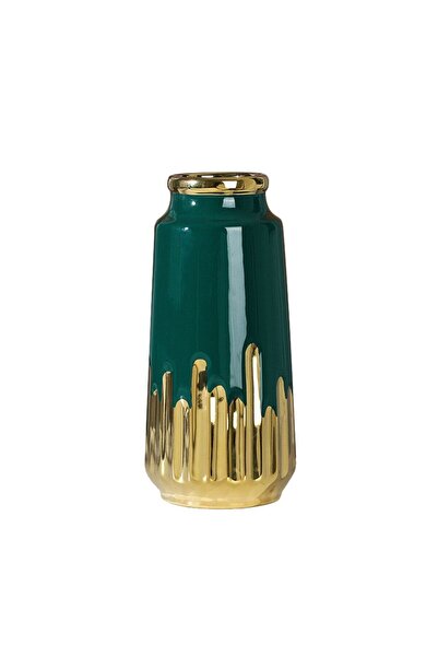 OEM Vaza decorativa A21B-L, ceramica, verde + auriu, 30 cm