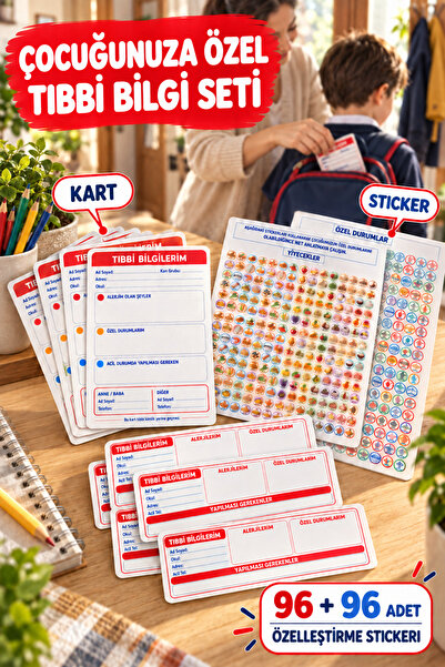 alışveriş kurdu Set medicinskih informacija za decu i alergijskih kartica 4 k...