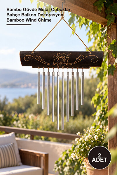 Yenilig 2 Adet Bambu Metal Çubuklu Rüzgar Çanı – Bambu Gövde Metal Çubuklar, Bahçe Balkon Dekorasyon, Bamboo Wind Chime