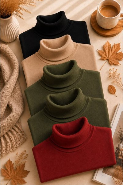 ribac Men's 5-Piece Turtleneck Knitwear Sweater Set – Winter Long Sleeve Basic Sweater