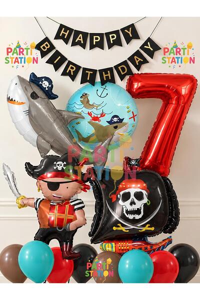 Parti Station Sailor Theme Pirate Concept 7 Year Old Balloon Set - 14 Piece G...