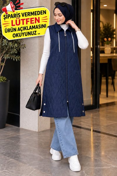Esra Butik78 🖤💙Kadın Kapitone Yelek Uzun Boy Fermuarlı Tesettür Yelek🖤💙