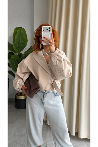 Bak'ap Premium Trend Belt Detailed Bomber Trench Coat