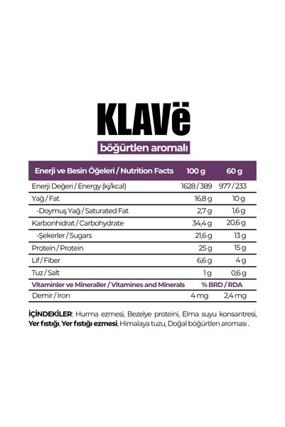 KLAVë High Protein Bar Blackberry Flavored - 60 g X 6 Pieces - 15g Protein, Vegan and Gluten-Free