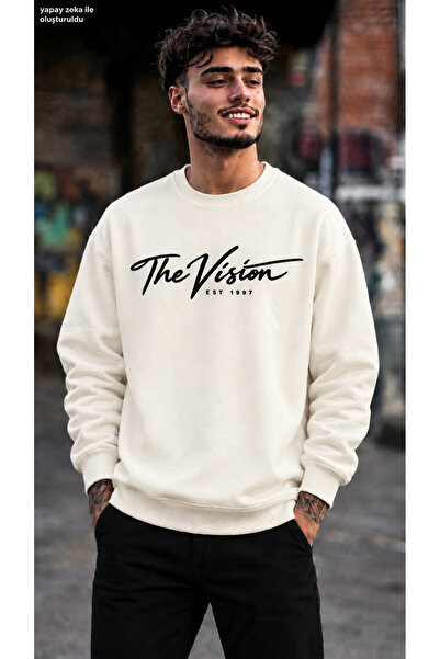 caddekombin Men's the Vision Est 1997 Calligraphy Printed Crew Neck Casual Re...