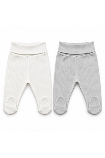 FYB 2-Piece Baby Pants with Booties, Wide Foldable Waistband, Interlock