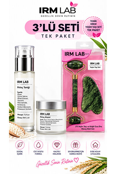 Pirinç Bakım Seti 3'lü – Pirinç Toniği + Pirinç Kremi + 2'li Yeşim Taşı Gua Sha & Roller