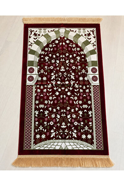 Bilenler Ravza Patterned Velvet Prayer Rug 70X115 cm Dowry Gift Prayer Rug